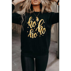 Black Christmas HO HO HO Graphic Crewneck Sweatshirt